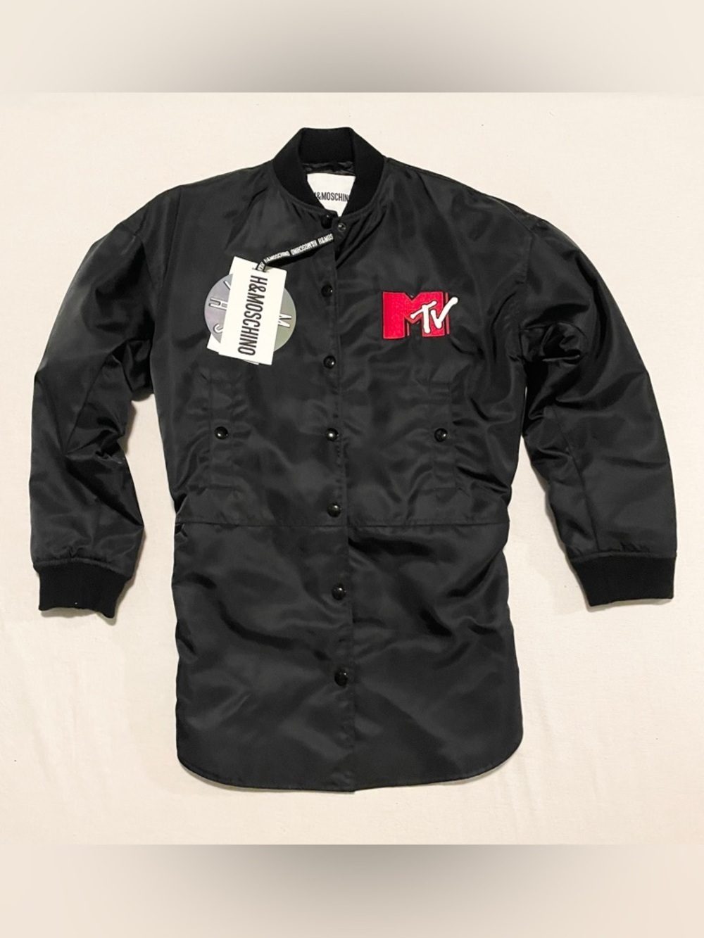 Moschino x H&M MTV Padded Bomber Jacket Black XS Limited Edition Asymmetrical